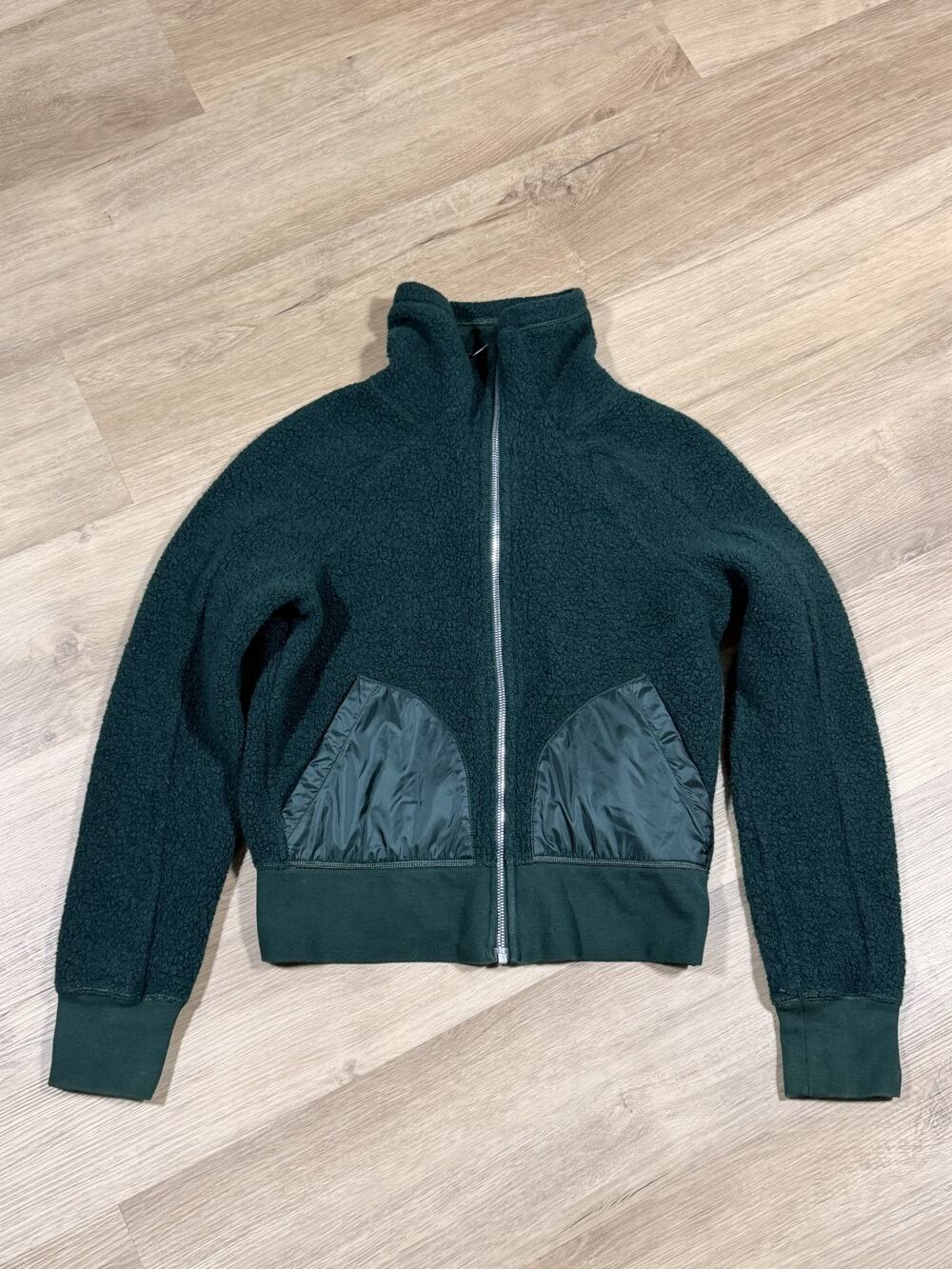 Lululemon So Sherpa Bomber Jacket Womens Size 6 Malachite Green Wool Blend